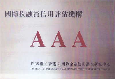 国际投融资信用评估机构AAA级